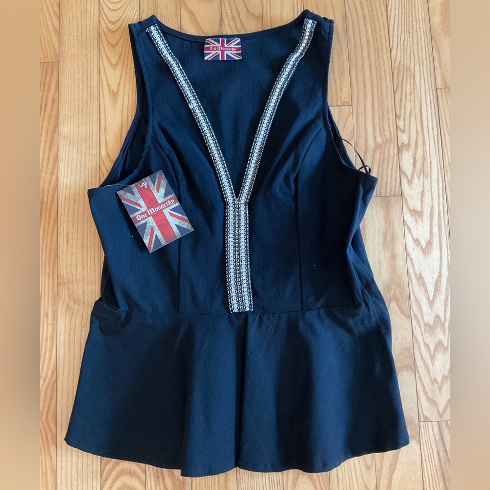 Black Sleeveless Top with Silver Accents